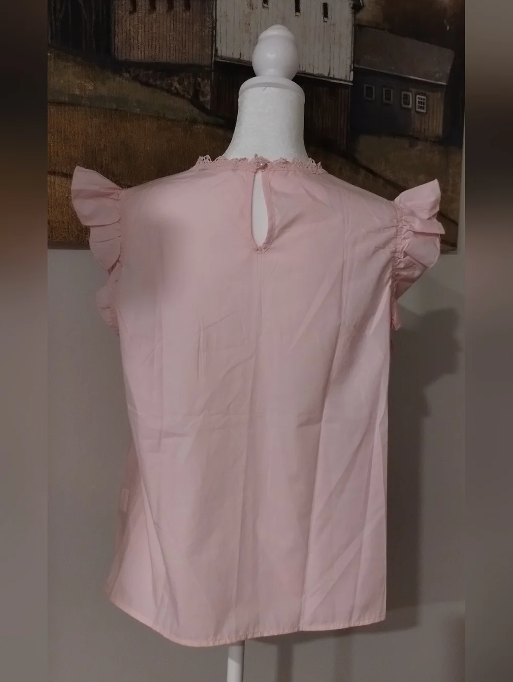 Embroidered Pink Flutter Sleeve Women’s Top - Picture 5 of 6